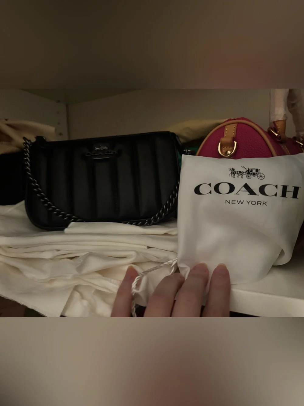 Coach Black Quilted Leather Chain Wristlet